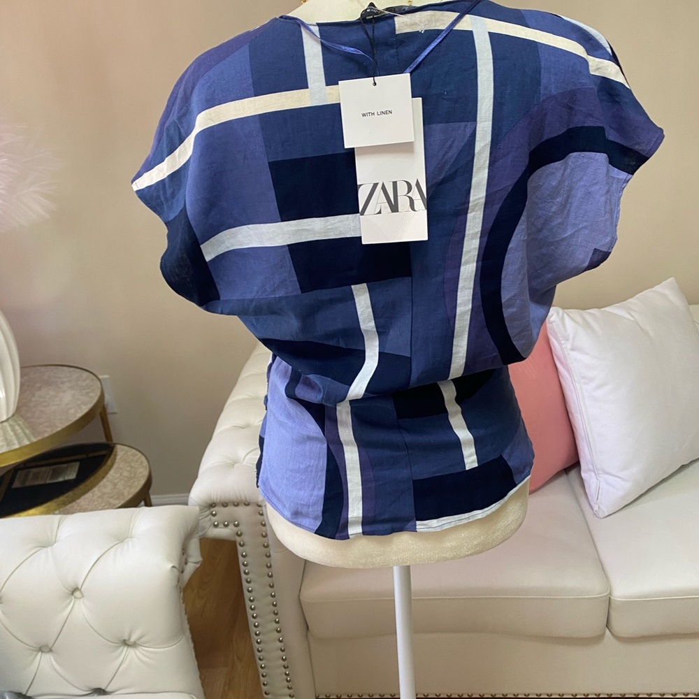 ZARA WOMEN’S BLUE AND PURPLE BLOUSE SIZE S - Picture 4 of 8